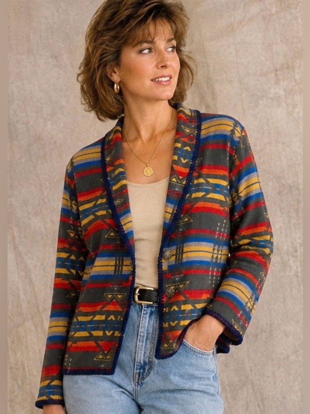 Vintage 90s Chico’s Design Southwestern Jacket Size 1(M) Cotton Aztec Western